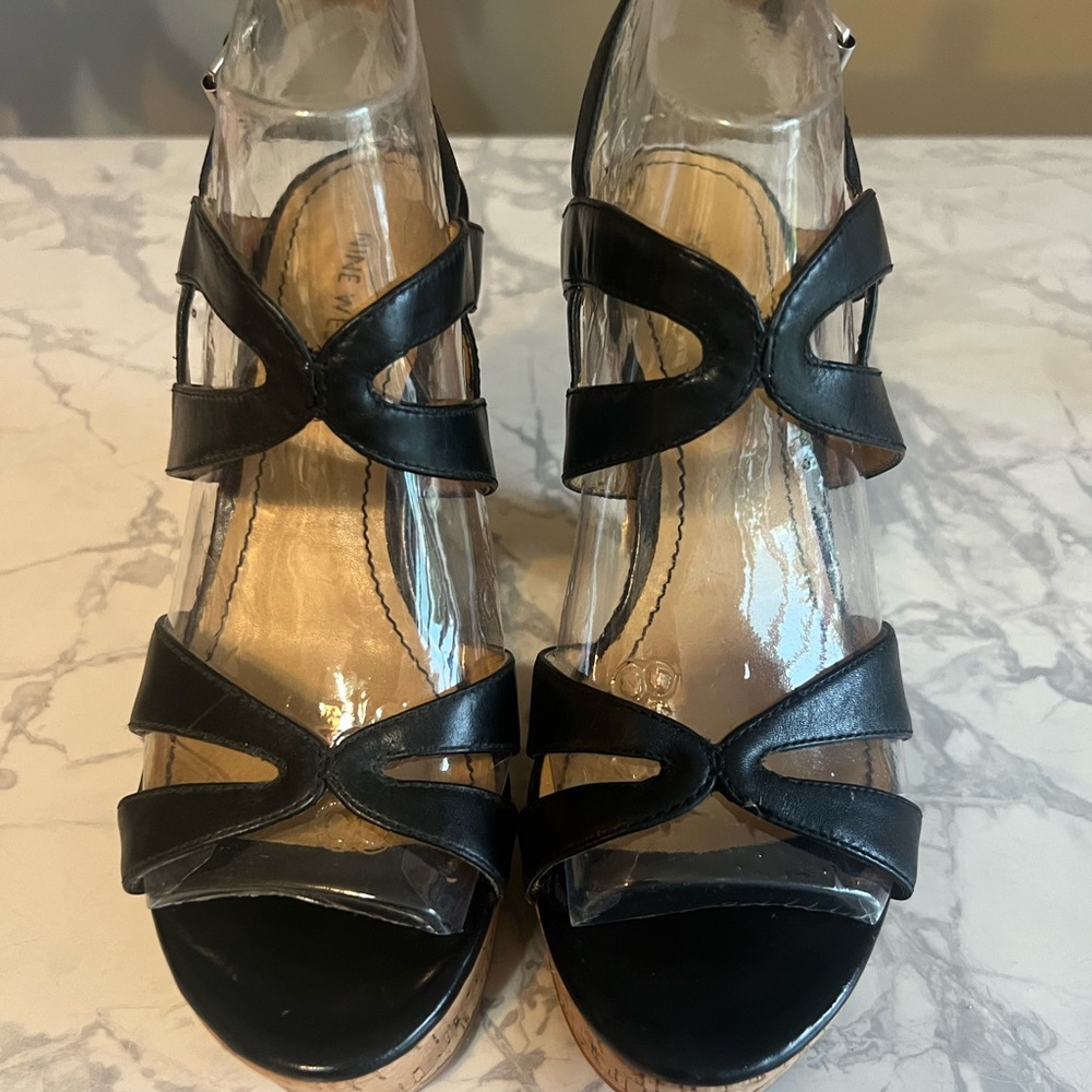 Nine West Black Strappy Women's Cork Wedges